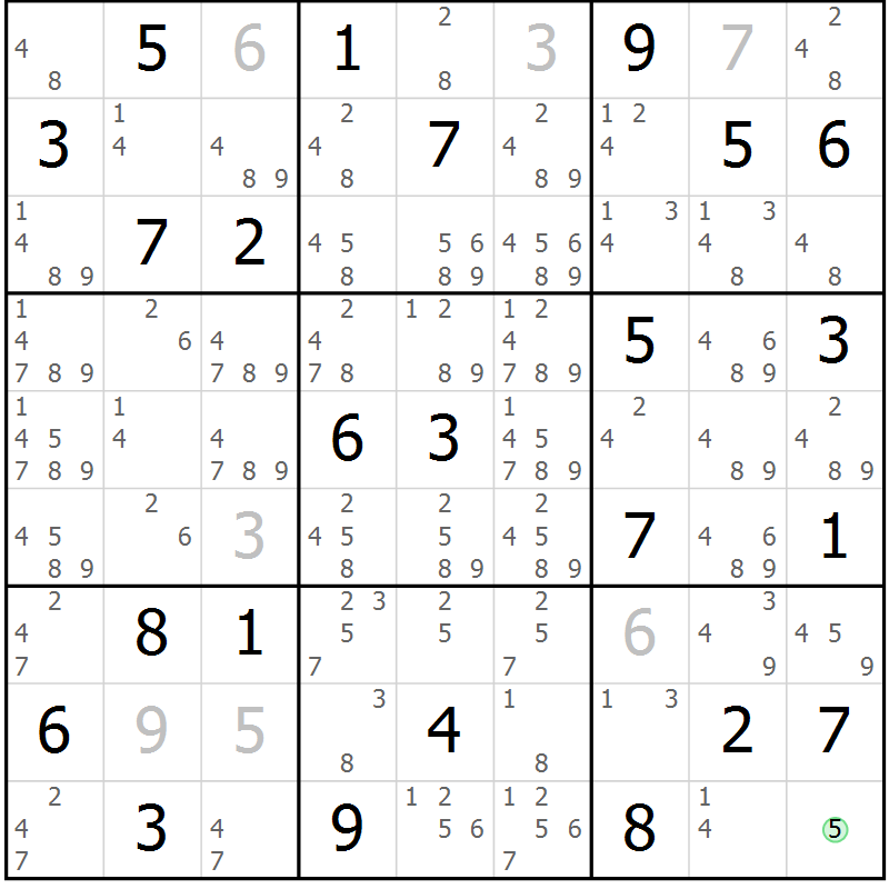 Position des candidats pour la solution de la Gr 72 page 75 du magazine de sudoku Maestro n° 097