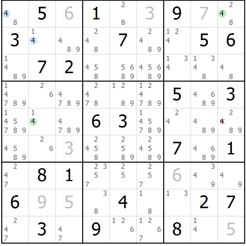 Position des candidats pour la solution de la Gr 72 page 75 du magazine de sudoku Maestro n° 097