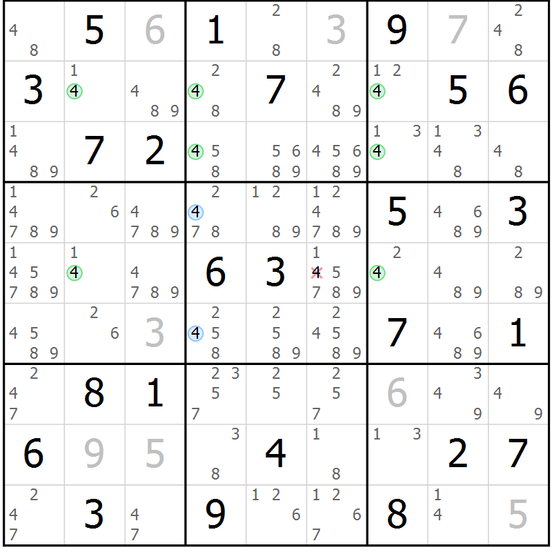 Position des candidats pour la solution de la Gr 72 page 75 du magazine de sudoku Maestro n° 097
