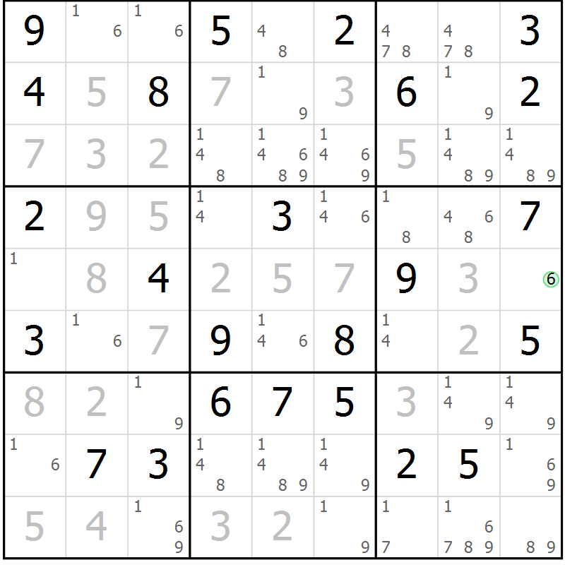 Position des candidats pour la solution de la Gr 73 page 76 du magazine de sudoku Maestro n° 097