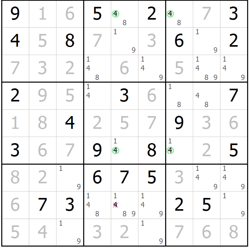 Position des candidats pour la solution de la Gr 73 page 76 du magazine de sudoku Maestro n° 097