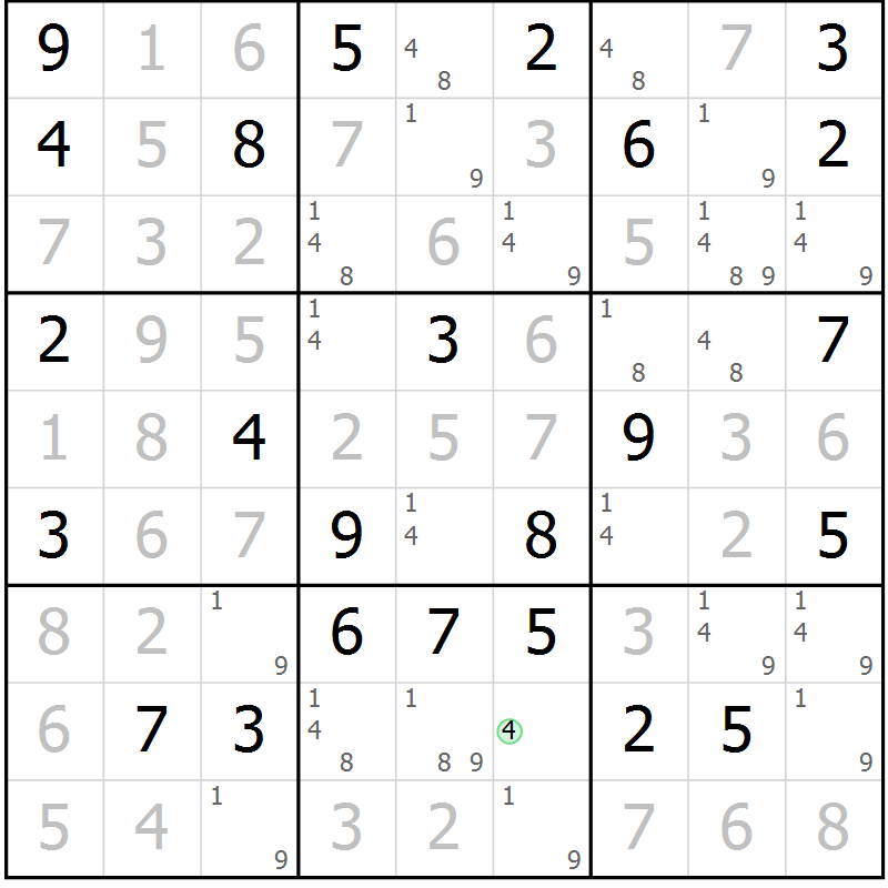 Position des candidats pour la solution de la Gr 73 page 76 du magazine de sudoku Maestro n° 097