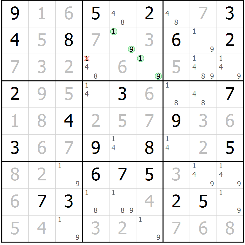 Position des candidats pour la solution de la Gr 73 page 76 du magazine de sudoku Maestro n° 097