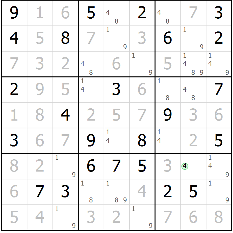 Position des candidats pour la solution de la Gr 73 page 76 du magazine de sudoku Maestro n° 097