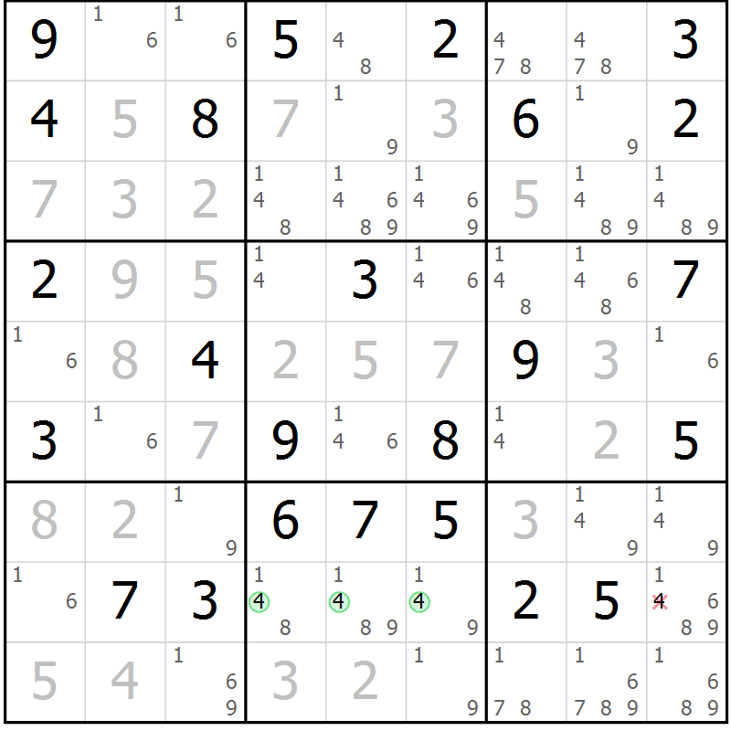 Position des candidats pour la solution de la Gr 73 page 76 du magazine de sudoku Maestro n° 097