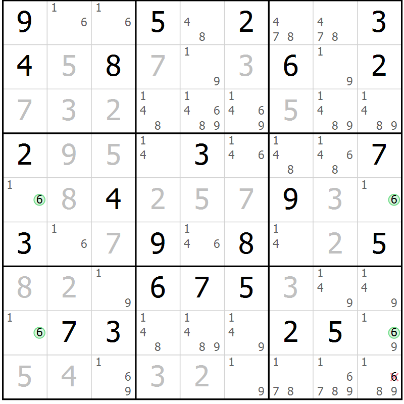 Position des candidats pour la solution de la Gr 73 page 76 du magazine de sudoku Maestro n° 097