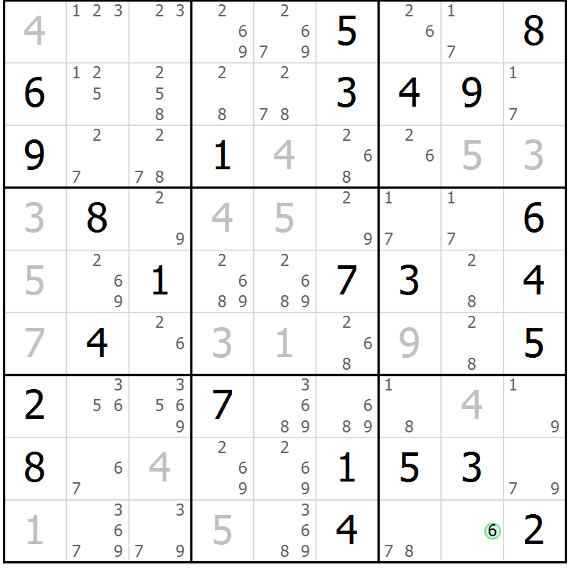 Position des candidats pour la solution de la Gr 74 page 77 du magazine de sudoku Maestro n° 097