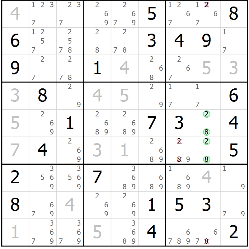 Position des candidats pour la solution de la Gr 74 page 77 du magazine de sudoku Maestro n° 097