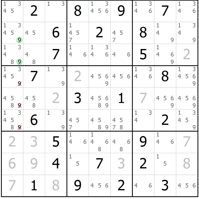 Position des candidats pour la solution de la Gr 75 page 78 du magazine de sudoku Maestro n° 097