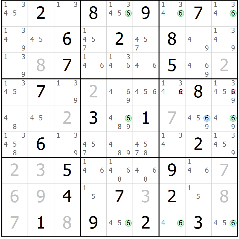 Position des candidats pour la solution de la Gr 75 page 78 du magazine de sudoku Maestro n° 097