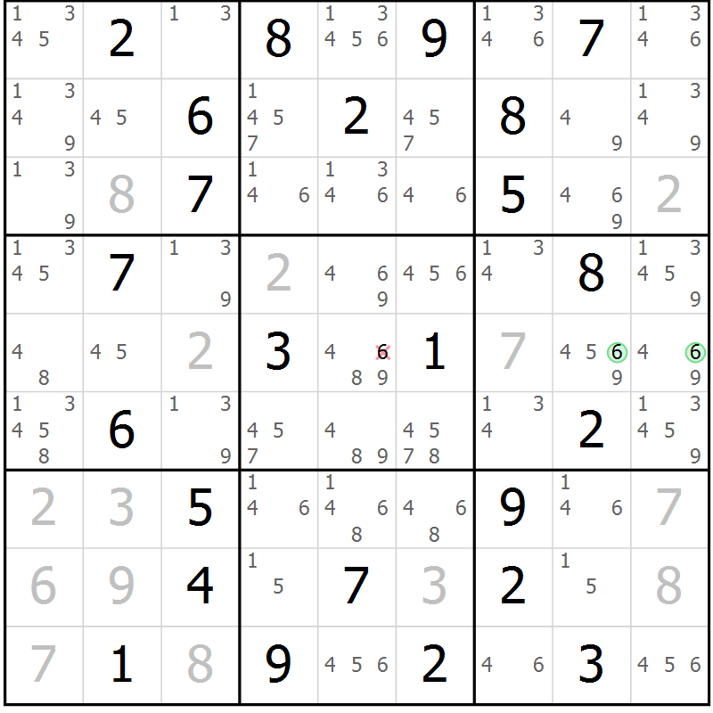 Position des candidats pour la solution de la Gr 75 page 78 du magazine de sudoku Maestro n° 097