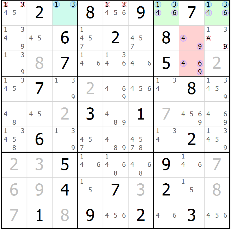 Position des candidats pour la solution de la Gr 75 page 78 du magazine de sudoku Maestro n° 097