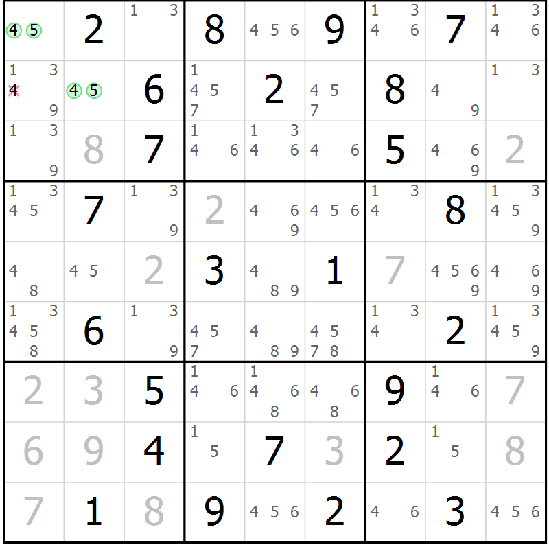 Position des candidats pour la solution de la Gr 75 page 78 du magazine de sudoku Maestro n° 097