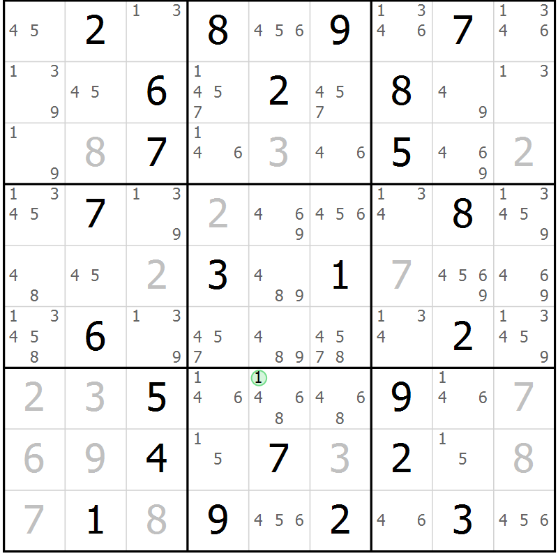 Position des candidats pour la solution de la Gr 75 page 78 du magazine de sudoku Maestro n° 097