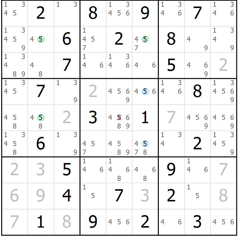 Position des candidats pour la solution de la Gr 75 page 78 du magazine de sudoku Maestro n° 097