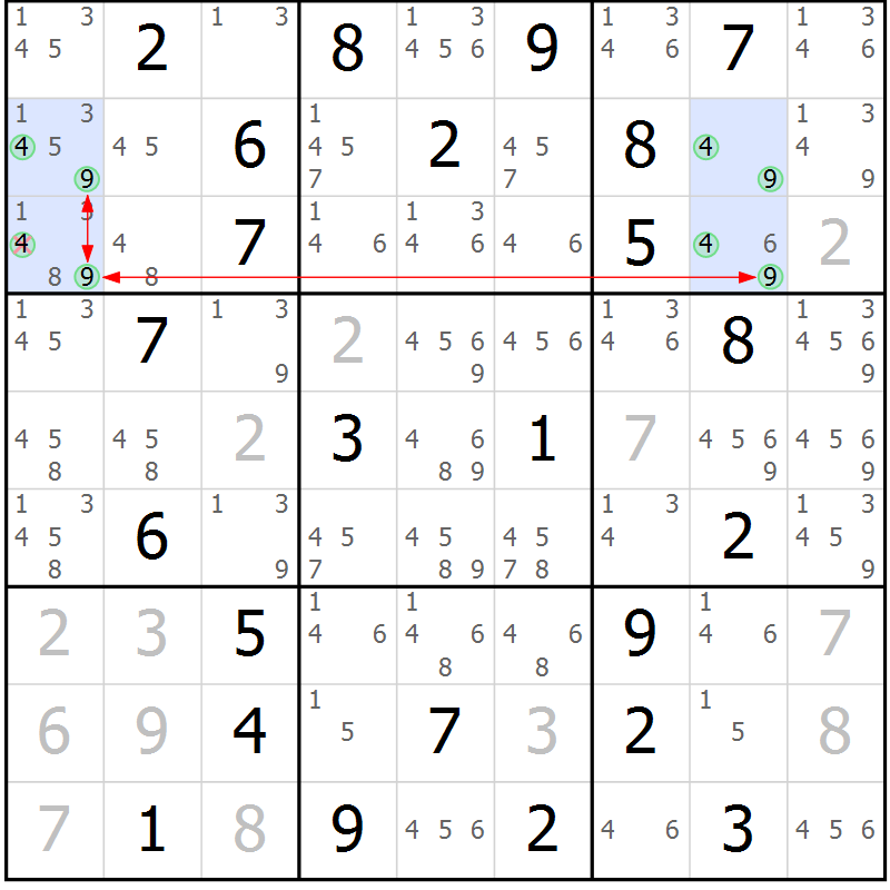 Position des candidats pour la solution de la Gr 75 page 78 du magazine de sudoku Maestro n° 097