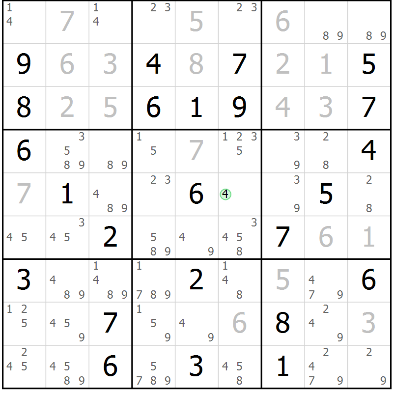 Position des candidats pour la solution de la Gr 76 page 79 du magazine de sudoku Maestro n° 097