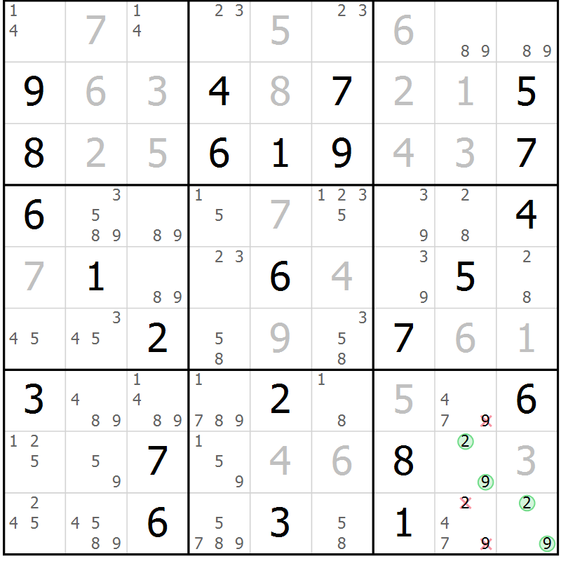 Position des candidats pour la solution de la Gr 76 page 79 du magazine de sudoku Maestro n° 097
