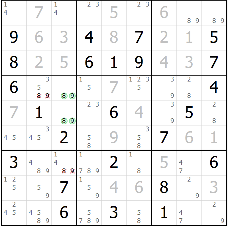 Position des candidats pour la solution de la Gr 76 page 79 du magazine de sudoku Maestro n° 097