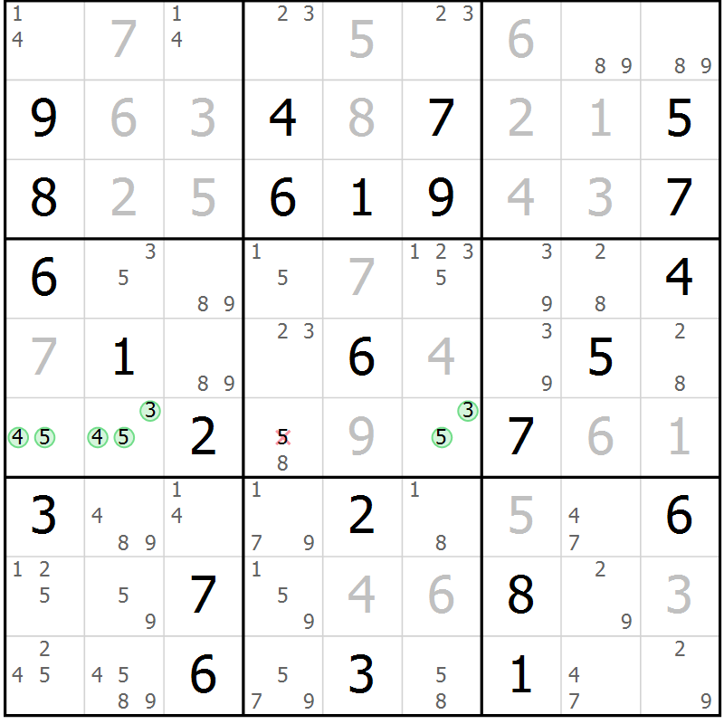 Position des candidats pour la solution de la Gr 76 page 79 du magazine de sudoku Maestro n° 097