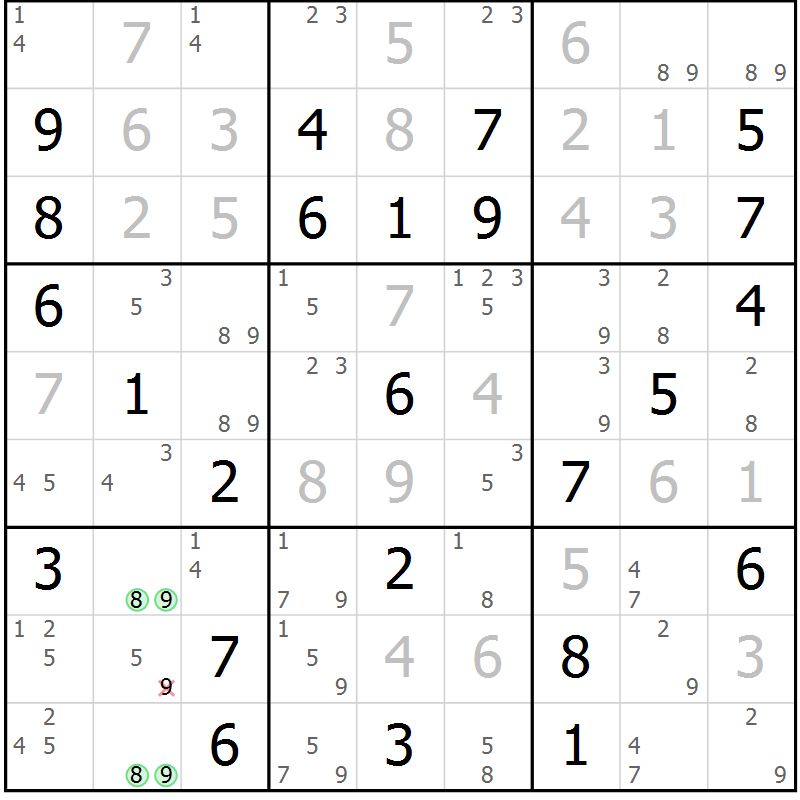 Position des candidats pour la solution de la Gr 76 page 79 du magazine de sudoku Maestro n° 097