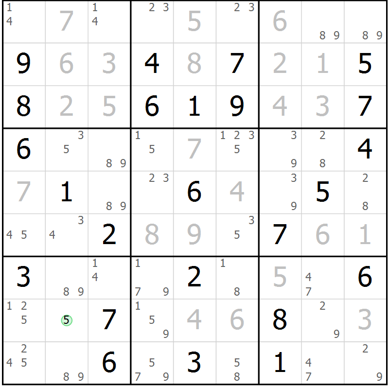 Position des candidats pour la solution de la Gr 76 page 79 du magazine de sudoku Maestro n° 097