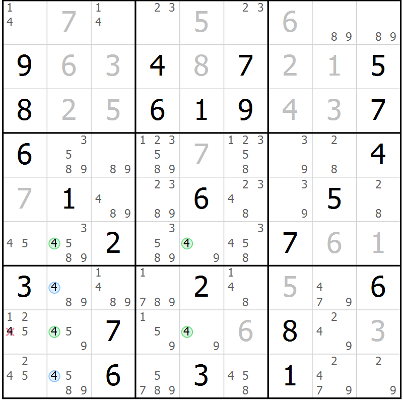 Position des candidats pour la solution de la Gr 76 page 79 du magazine de sudoku Maestro n° 097