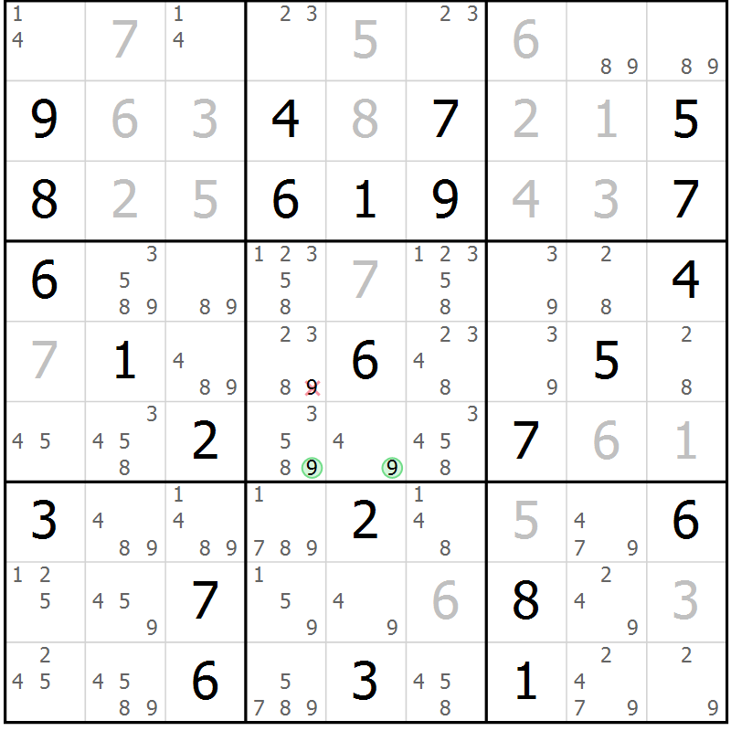 Position des candidats pour la solution de la Gr 76 page 79 du magazine de sudoku Maestro n° 097