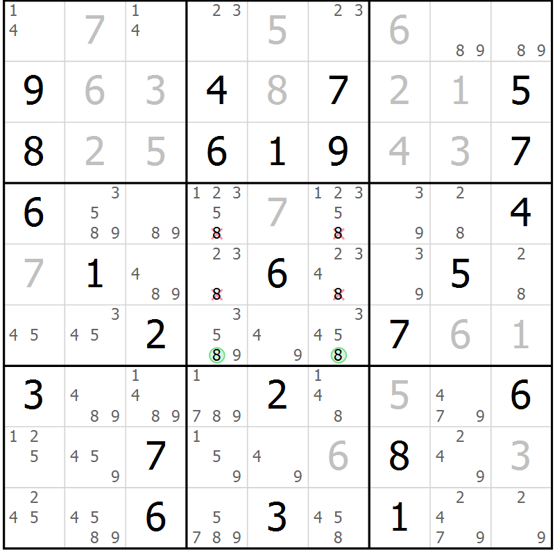 Position des candidats pour la solution de la Gr 76 page 79 du magazine de sudoku Maestro n° 097