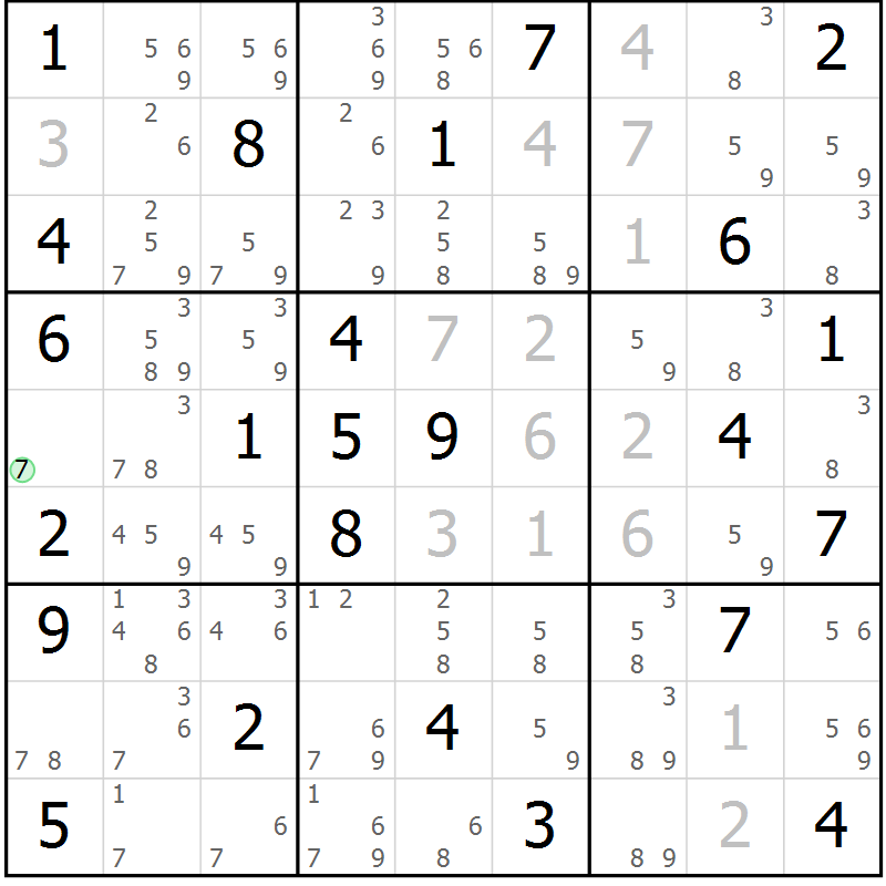 Position des candidats pour la solution de la Gr 77 page 80 du magazine de sudoku Maestro n° 097
