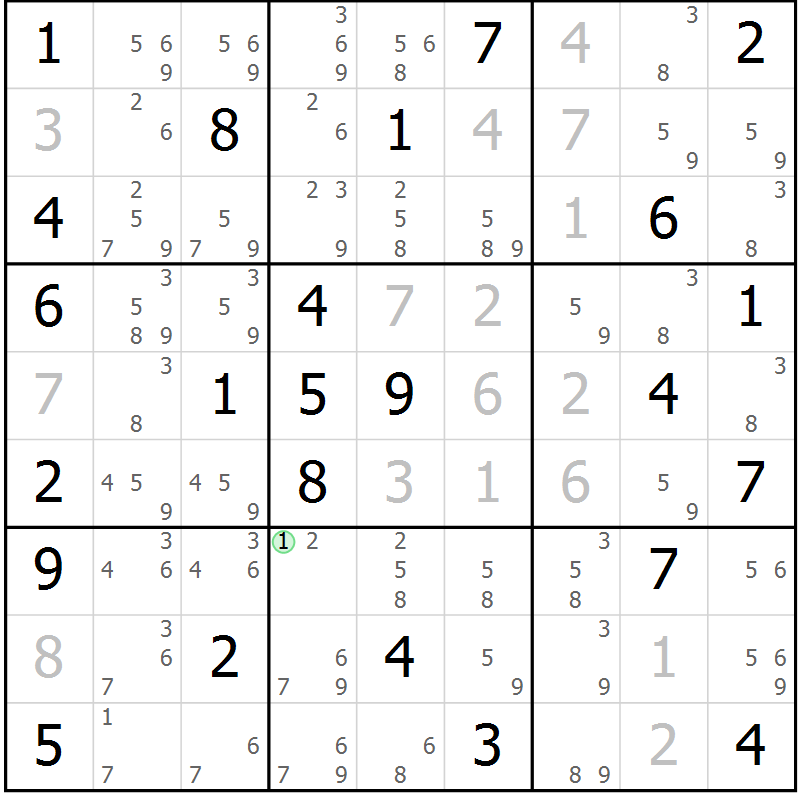 Position des candidats pour la solution de la Gr 77 page 80 du magazine de sudoku Maestro n° 097