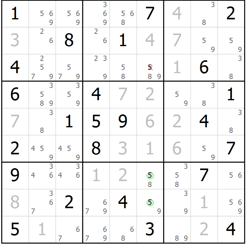 Position des candidats pour la solution de la Gr 77 page 80 du magazine de sudoku Maestro n° 097