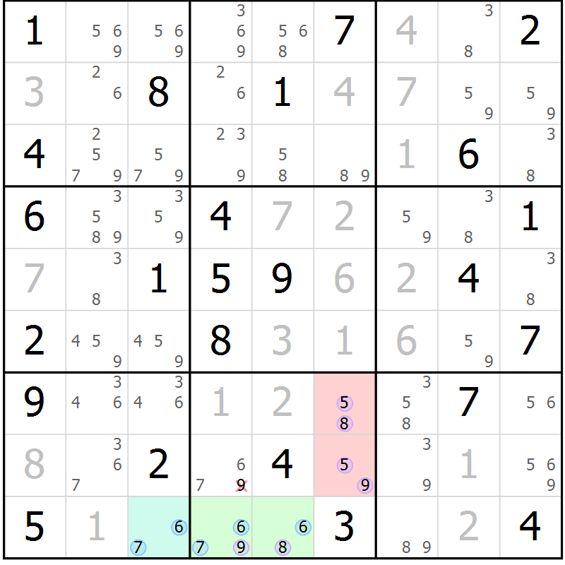 Position des candidats pour la solution de la Gr 77 page 80 du magazine de sudoku Maestro n° 097