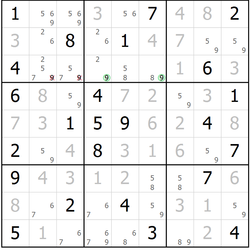 Position des candidats pour la solution de la Gr 77 page 80 du magazine de sudoku Maestro n° 097
