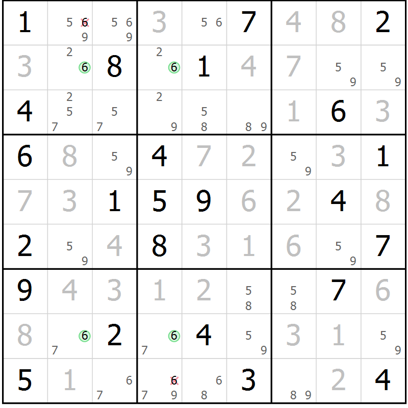 Position des candidats pour la solution de la Gr 77 page 80 du magazine de sudoku Maestro n° 097