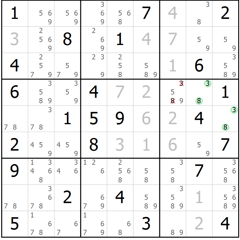 Position des candidats pour la solution de la Gr 77 page 80 du magazine de sudoku Maestro n° 097