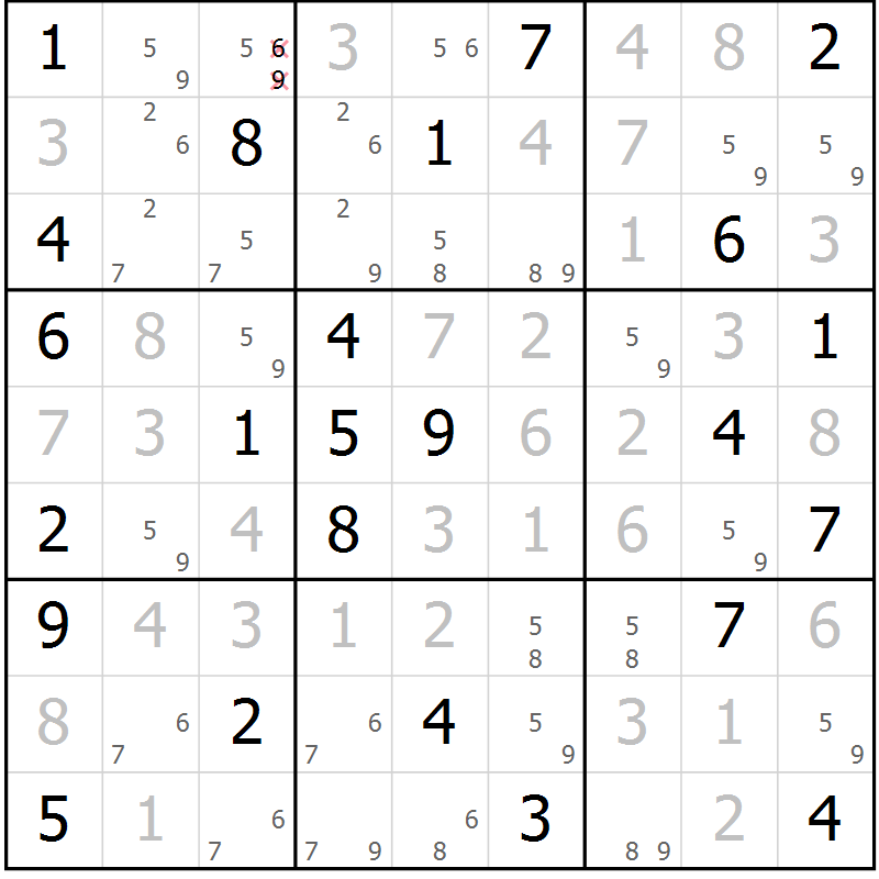Position des candidats pour la solution de la Gr 77 page 80 du magazine de sudoku Maestro n° 097