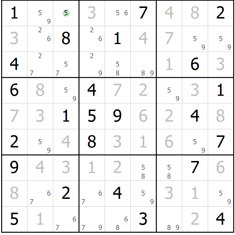 Position des candidats pour la solution de la Gr 77 page 80 du magazine de sudoku Maestro n° 097