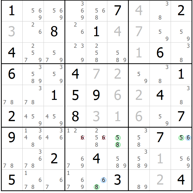 Position des candidats pour la solution de la Gr 77 page 80 du magazine de sudoku Maestro n° 097