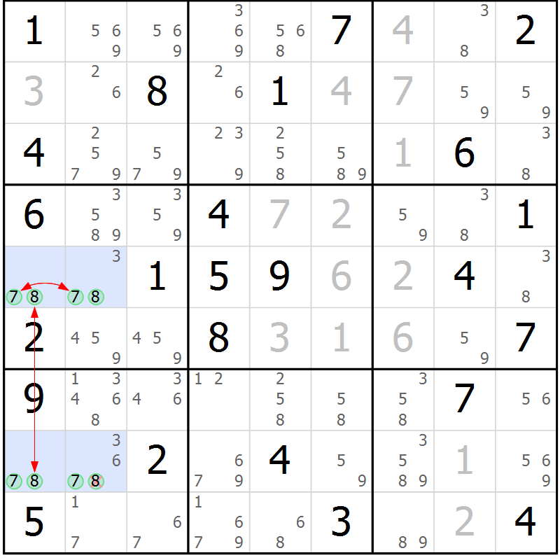 Position des candidats pour la solution de la Gr 77 page 80 du magazine de sudoku Maestro n° 097