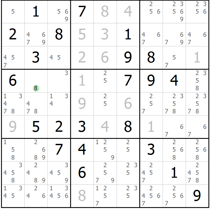 Position des candidats pour la solution de la Gr 78 page 81 du magazine de sudoku Maestro n° 097