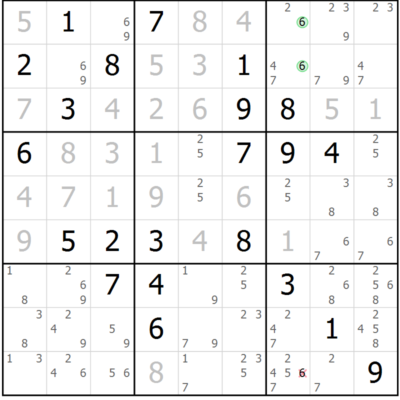 Position des candidats pour la solution de la Gr 78 page 81 du magazine de sudoku Maestro n° 097
