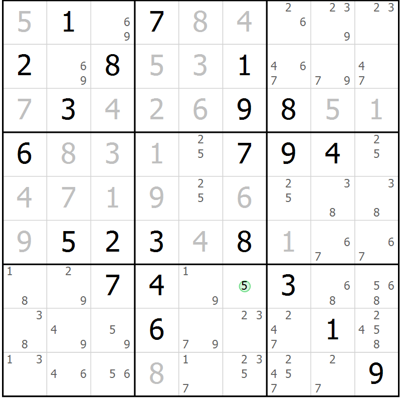 Position des candidats pour la solution de la Gr 78 page 81 du magazine de sudoku Maestro n° 097