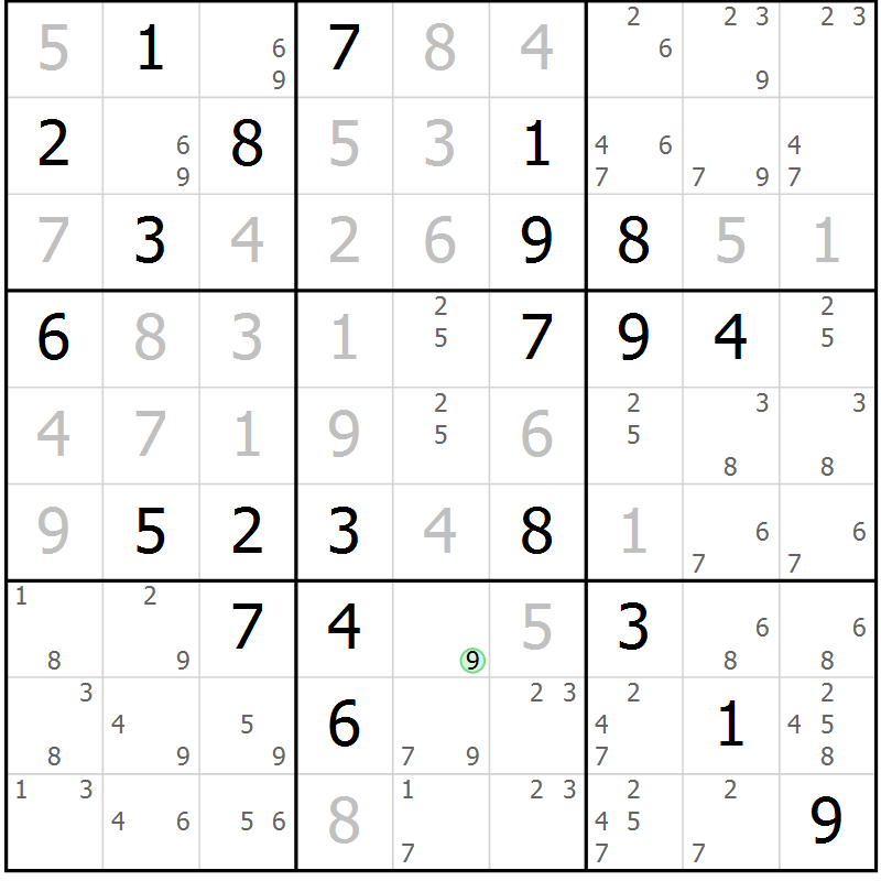 Position des candidats pour la solution de la Gr 78 page 81 du magazine de sudoku Maestro n° 097