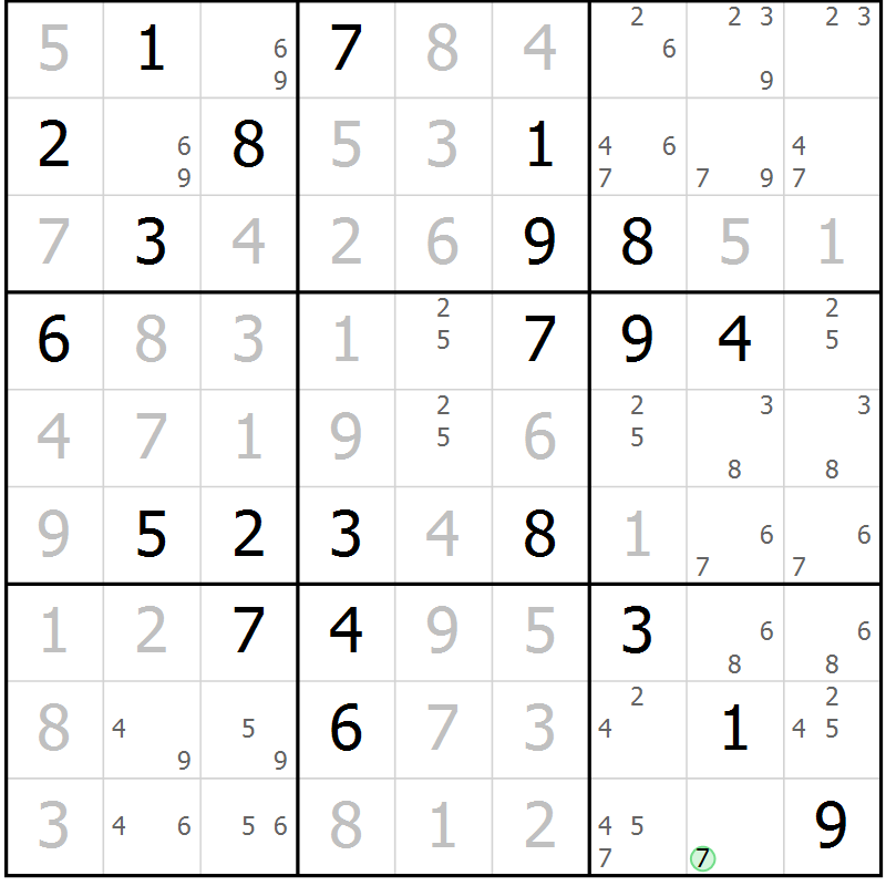 Position des candidats pour la solution de la Gr 78 page 81 du magazine de sudoku Maestro n° 097