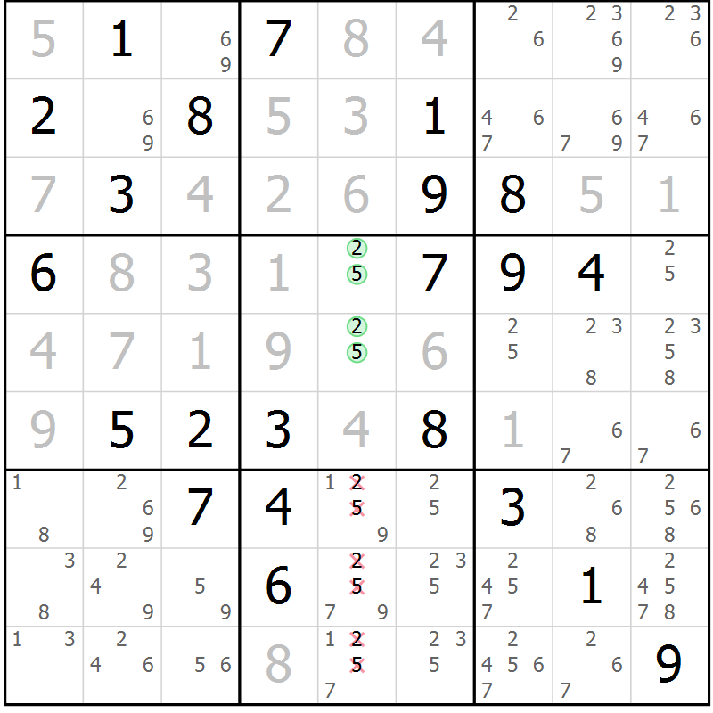 Position des candidats pour la solution de la Gr 78 page 81 du magazine de sudoku Maestro n° 097