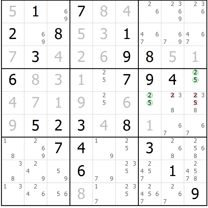 Position des candidats pour la solution de la Gr 78 page 81 du magazine de sudoku Maestro n° 097