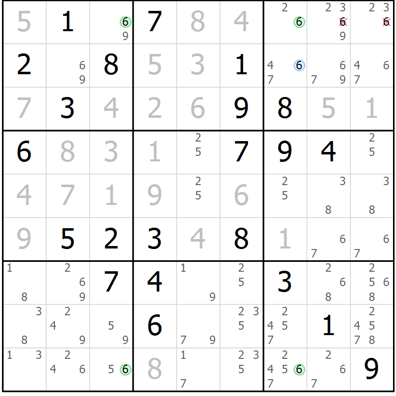 Position des candidats pour la solution de la Gr 78 page 81 du magazine de sudoku Maestro n° 097