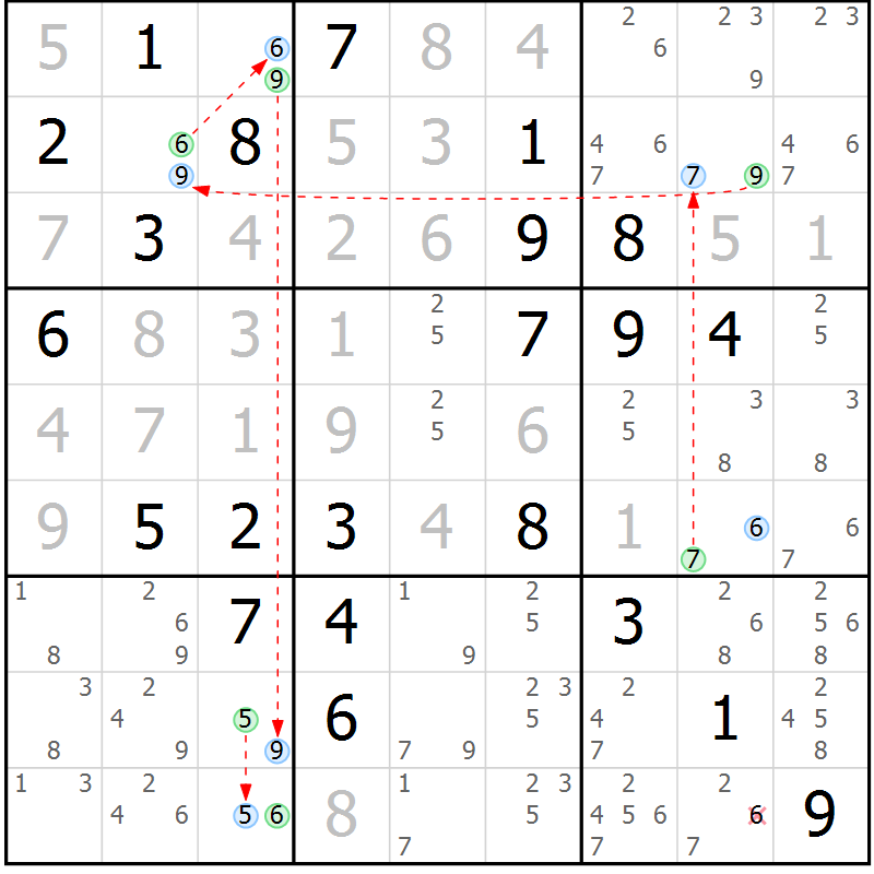 Position des candidats pour la solution de la Gr 78 page 81 du magazine de sudoku Maestro n° 097