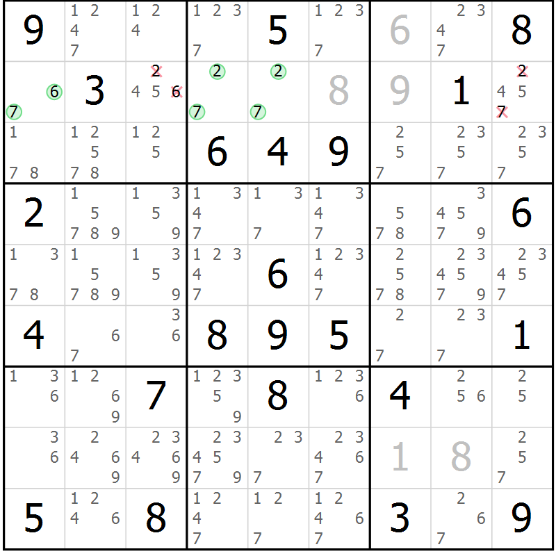 Position des candidats pour la solution de la Gr 79 page 82 du magazine de sudoku Maestro n° 097